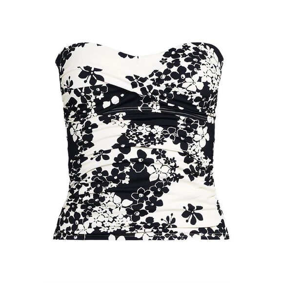 Land's End bandeau tankini top with straps white egret black floral print size 8 - Picture 1 of 4